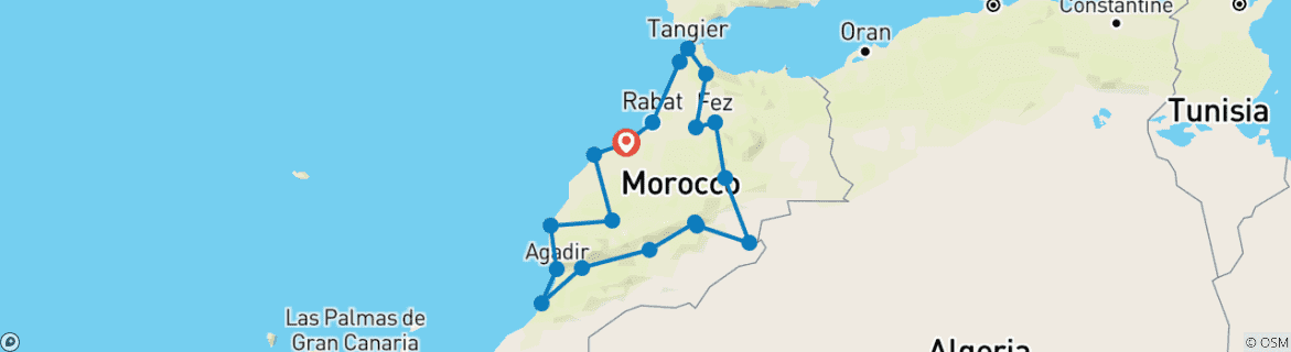 Map of Morocco GrandTour : Cities, Desert & the Coast -30 days