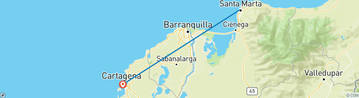 Carte du circuit 7 jours Colombie - Le meilleur de la côte caraïbe - Sac à dos