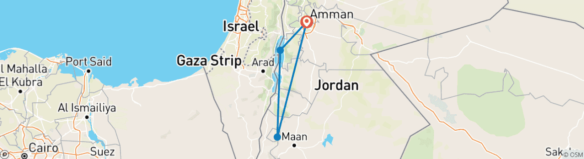 Map of Self Drive Petra & Dead Sea - 4 days