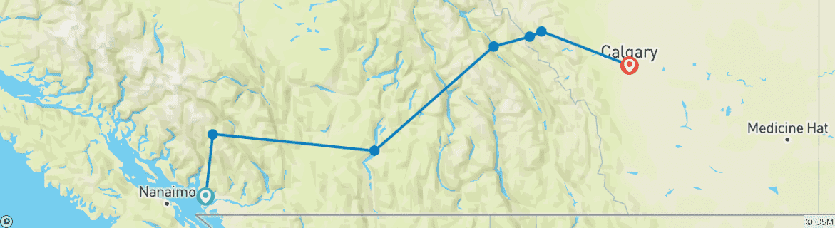 Map of Canadian Rockies Eastbound Express