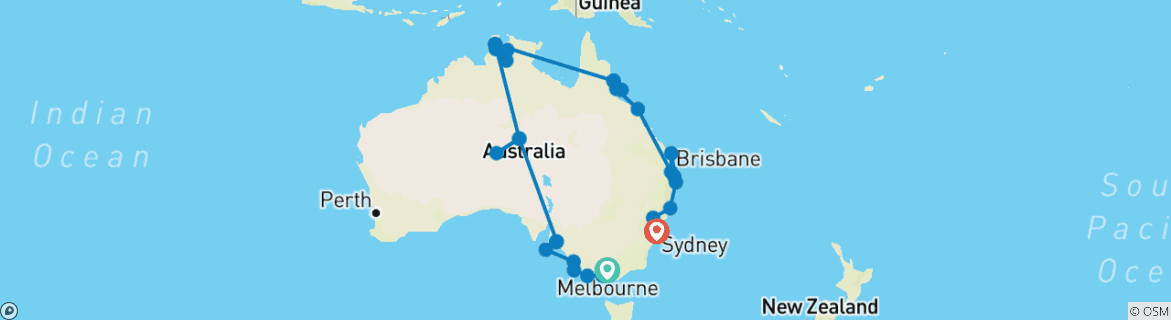 Map of Kaleidoscope Australia (29 days)