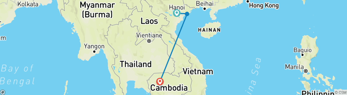 Map of Highlights Of Vietnam & Cambodia 7 Days - Hanoi City / Halong Bay / Siem Reap/Angkor