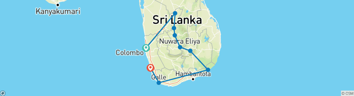 Carte du circuit Découvrez le Sri Lanka : Colombo, grottes et sentiers du thé