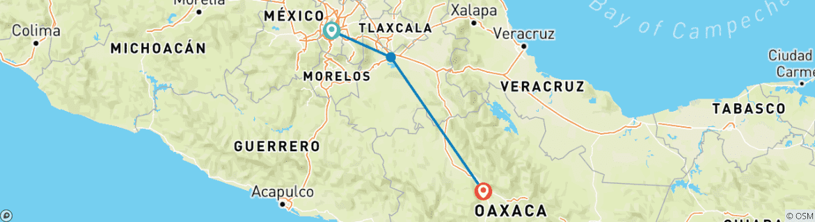 Map of Mexico City to Oaxaca: Pottery & Aztec Pyramids