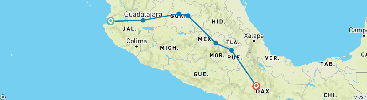 Map of The Many Sides of Mexico: Puerto Vallarta to Oaxaca