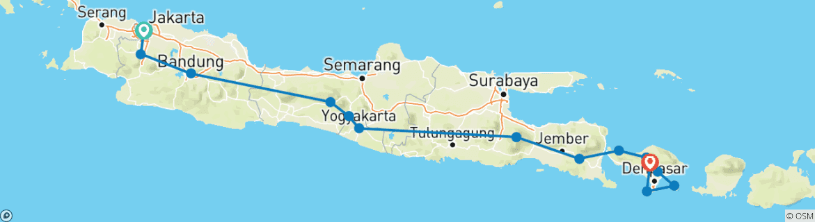 Map of Best Java & Bali Experience, Private Tour