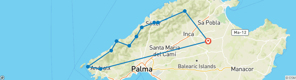 Image d'une carte montrant l'itinéraire du circuit