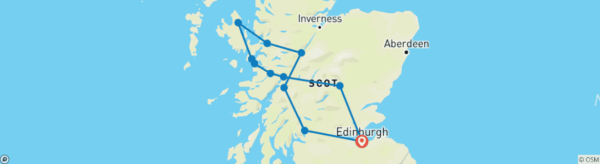 Map of 4-day Isle of Skye and The Jacobite Steam Train