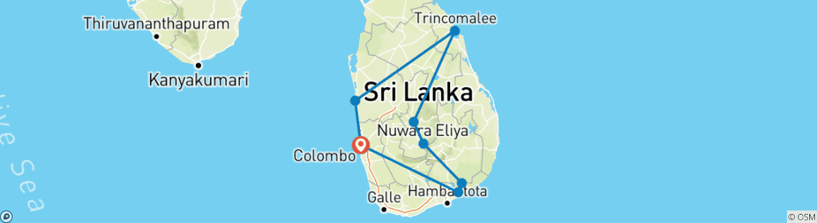 Map of Blissful Sri Lanka: Private Tour