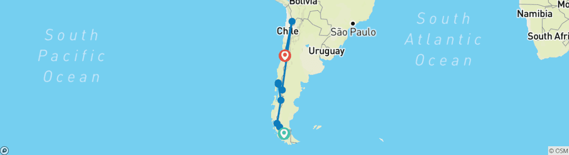 Map of 27 days throught Chile