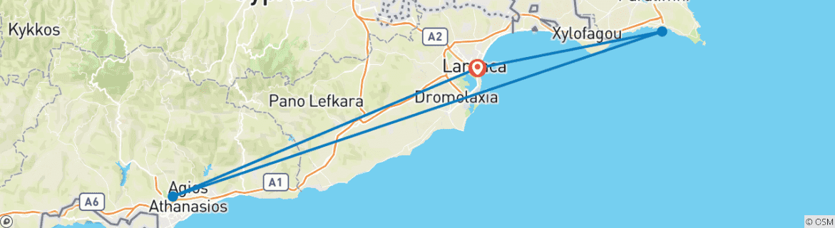 Foto van een kaart met de route van de rondreis