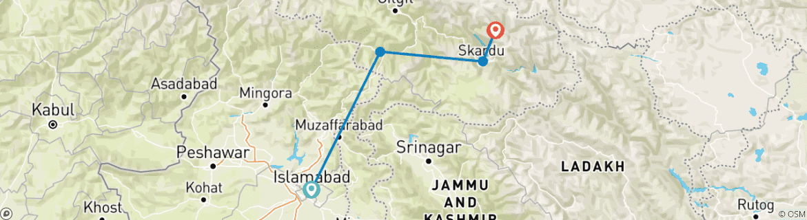 Map of k2 Base Camp Trek 2025/26 - Exploria Tours