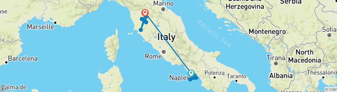 Carte du circuit Amalfi et Toscane -7 jours/6 nuits