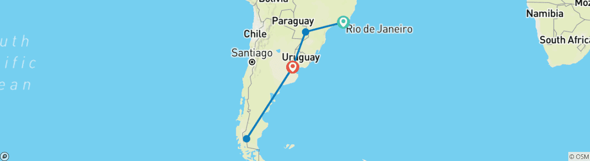 Map of Customized Adventure to Brazil and Argentina with Daily Departure