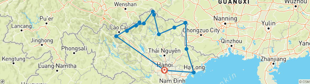 Map of Incredible North Vietnam Tour 16 Days 15 Nights