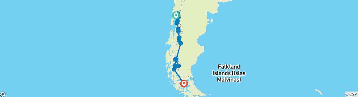 Karte von Carretera Austral und Ruta 40 – bis ans Ende der Welt