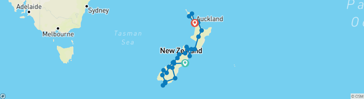 Map of Natural Wonders of New Zealand