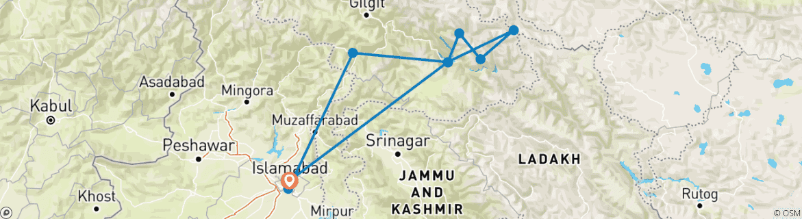 Map of Great Karakoram Trekking Concordia and K2