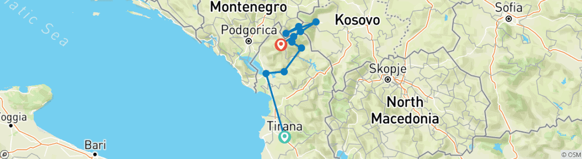 Map of Peaks of Balkan - Mountain Hiking at its Best with Ascent of Trekufiri (2366 m)