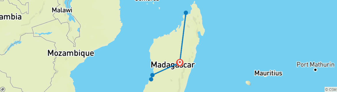 Carte du circuit Madagascar Wildlife & Island Adventure 10 Jours/09 Nuits