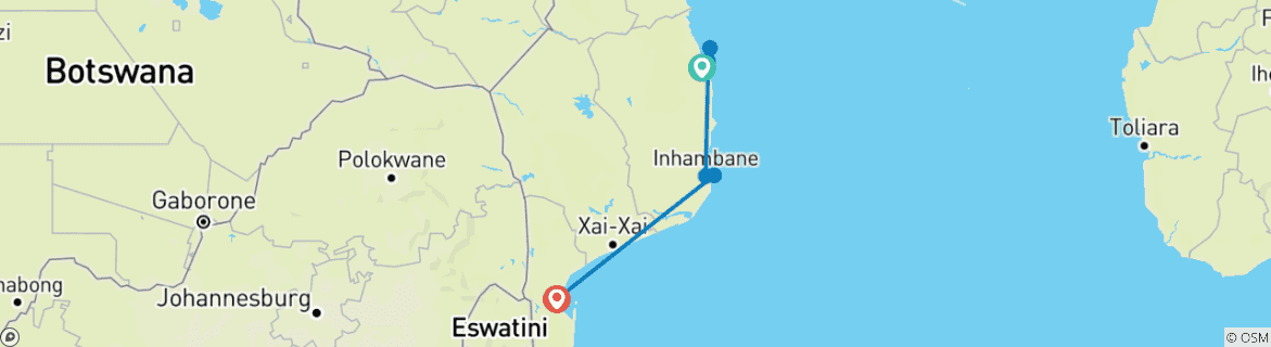 Kaart van Vilanculos naar Maputo 6 nachten/7 dagen