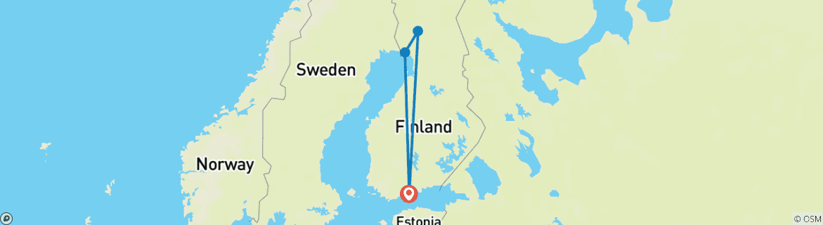 Carte du circuit Aventure sur mesure en Finlande en Laponie