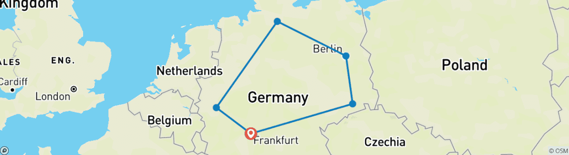 Carte du circuit Voyage personnalisé de 7 jours en Allemagne pour les familles, départ quotidien et voiture privée