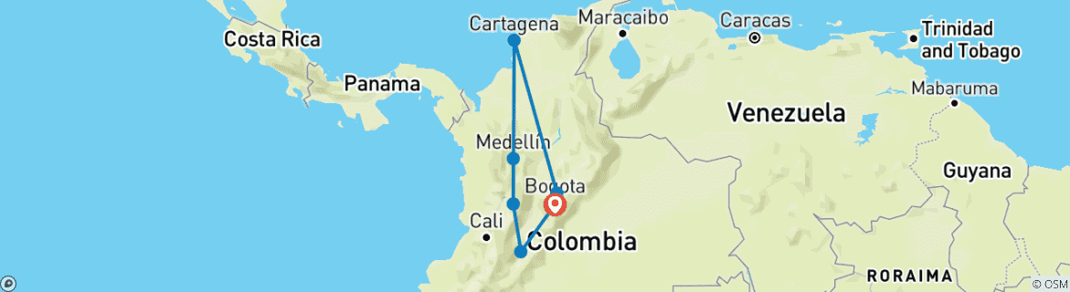 Map of Viva Colombia 9 Days Tour