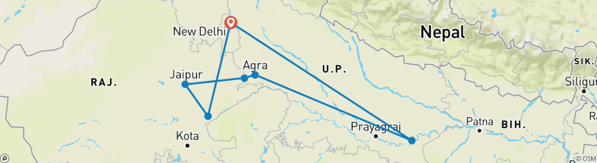 Foto van een kaart met de route van de rondreis