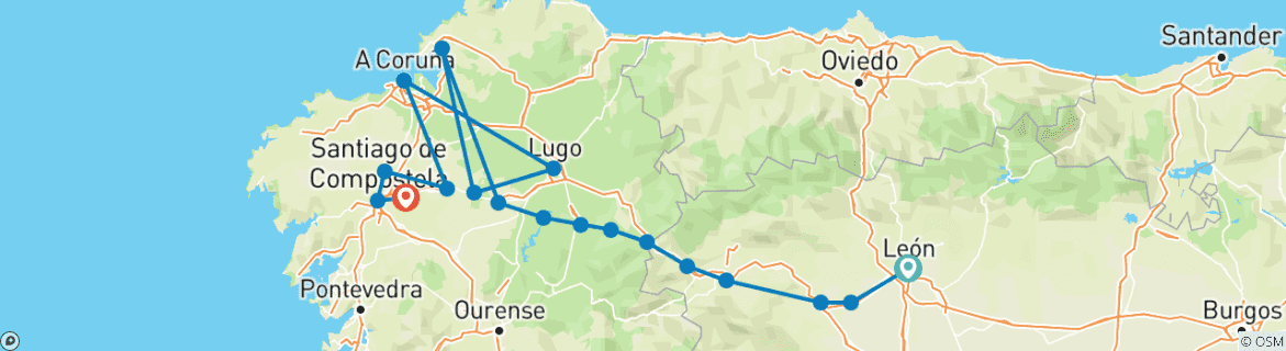 Karte von Französischer Jakobsweg von León nach Santiago (18 Tage)