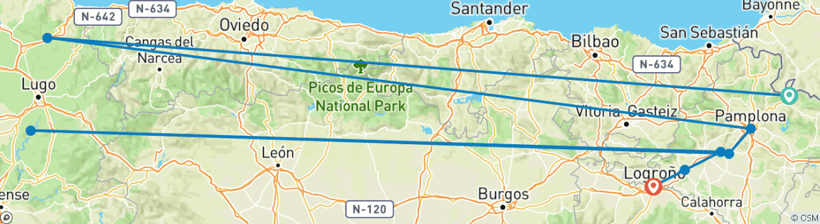 Foto van een kaart met de route van de rondreis