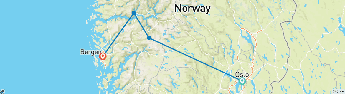 Kaart van Noorwegen - een privéreis op maat naar de schilderachtige Sognefjord