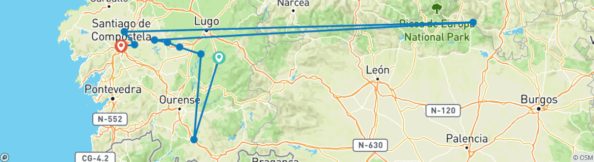 Foto van een kaart met de route van de rondreis