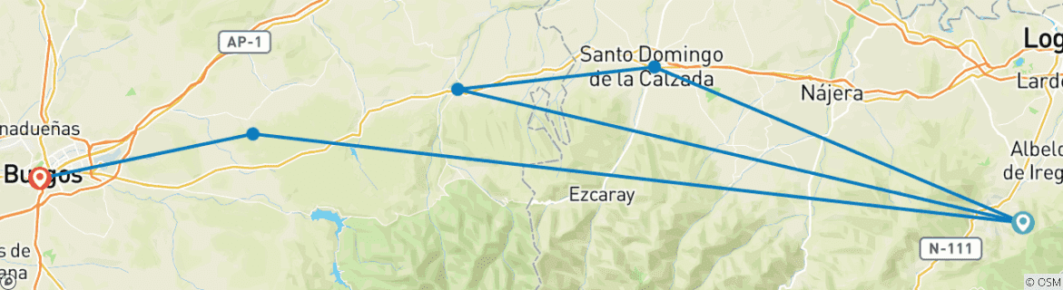 Foto van een kaart met de route van de rondreis