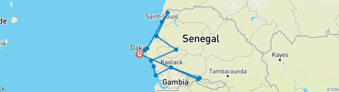 Karte mit der Reiseroute