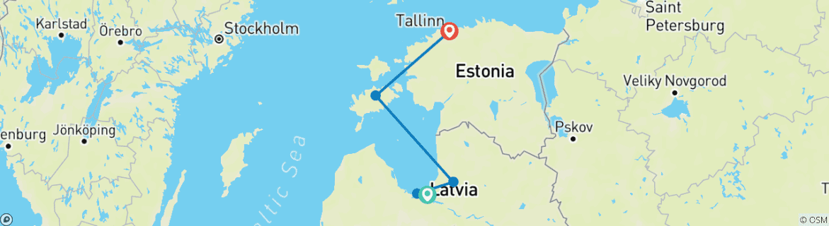 Map of Self-guided supported bike tour in Latvia and Estonia (Riga to Tallinn)