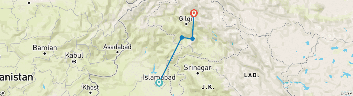 Map of Hunza Valley and Nanga Parbat Base Camp Trek