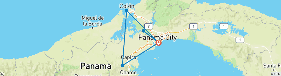 Image d'une carte montrant l'itinéraire du circuit