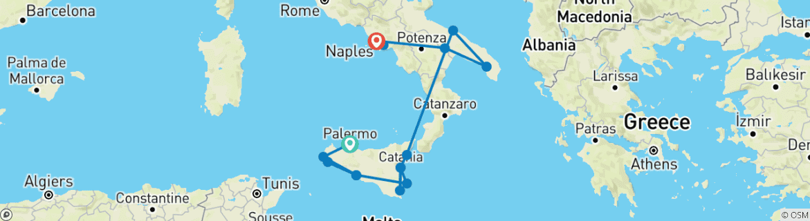 Carte du circuit Premium Sicilia et Puglia