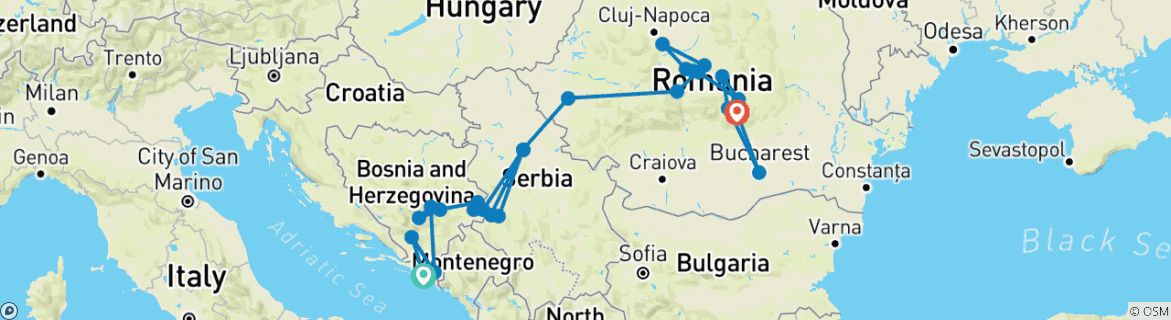 Carte du circuit Premium Dubrovnik à Bucarest (from Dubrovnik to Azuga)