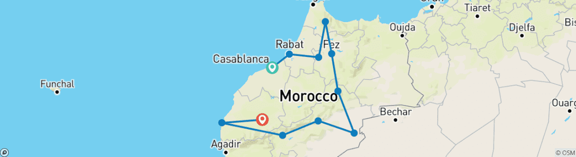 Map of Camels, Souks & Kasbahs from Casa - 14 days