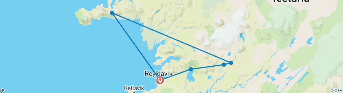 Carte du circuit Aventure en Islande : Aurore boréale et péninsule de Snæfellsnes