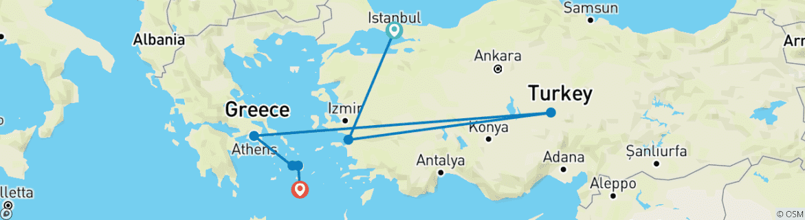 Carte du circuit Premium Turkey et; The Cyclades Islands