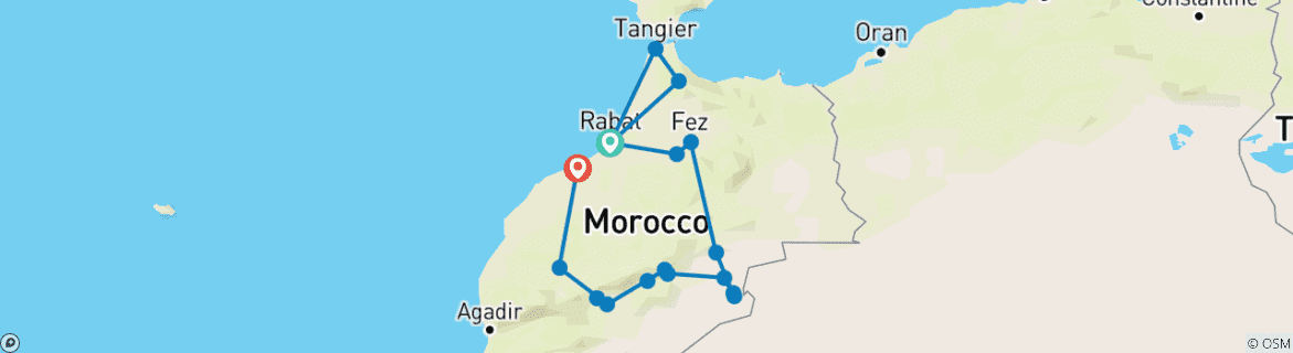 Map of Totally Morocco Tour from Rabat