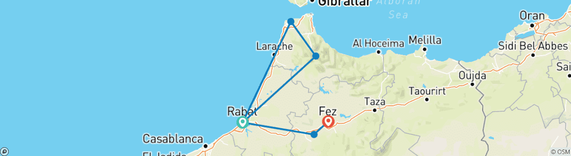 Image of a map showing the route of the tour
