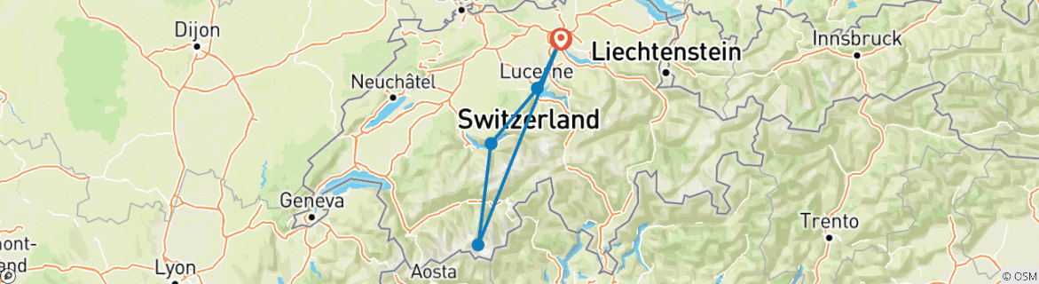 Carte du circuit Circuit en Suisse (Zermatt, Interlaken, Lucerne et Zurich) - 8 jours