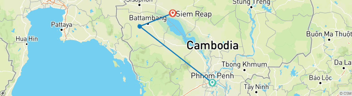 Kaart van Privéreis - het beste van Cambodja - 10 dagen