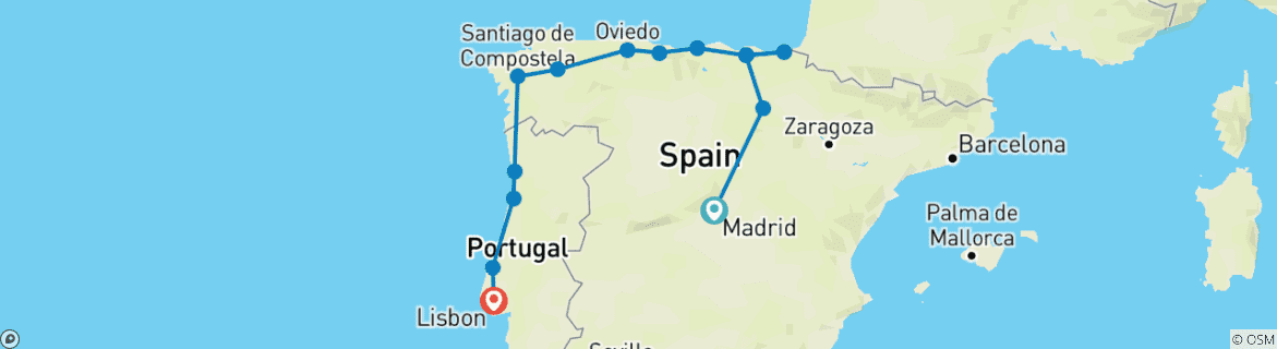 Map of Landscapes of Northern Spain & Portugal - 13 Days (Small Group)