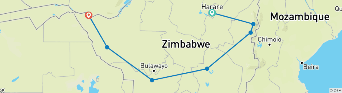 Map of 12 Days Zimbabwe Getaway