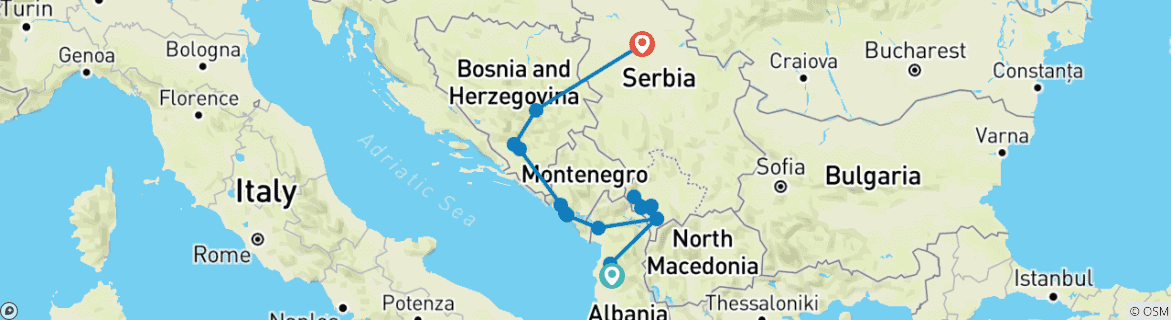 Image d'une carte montrant l'itinéraire du circuit